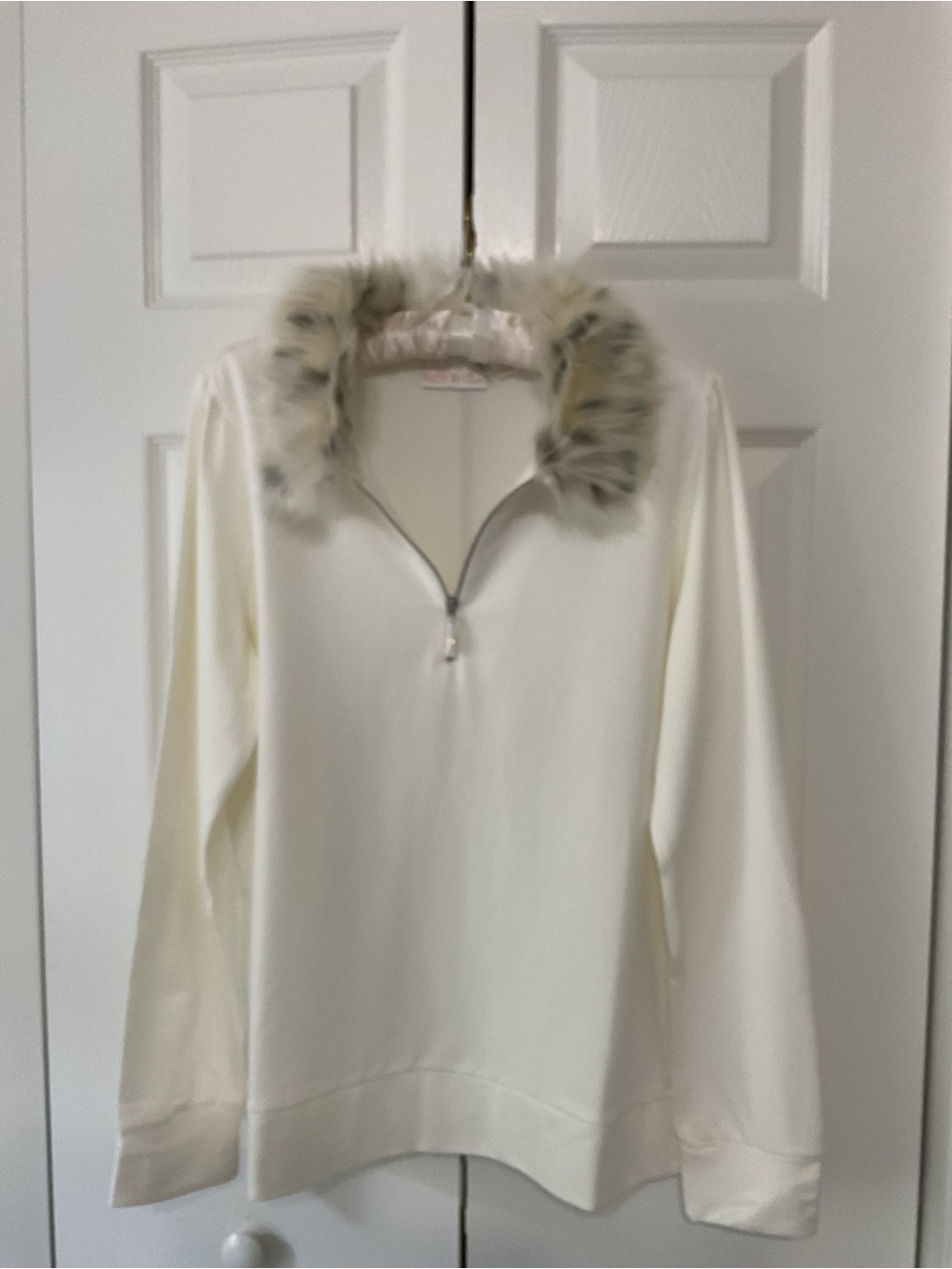 Kim Gravel Women's Cream Half-Zip Sweater with Faux Fur Collar